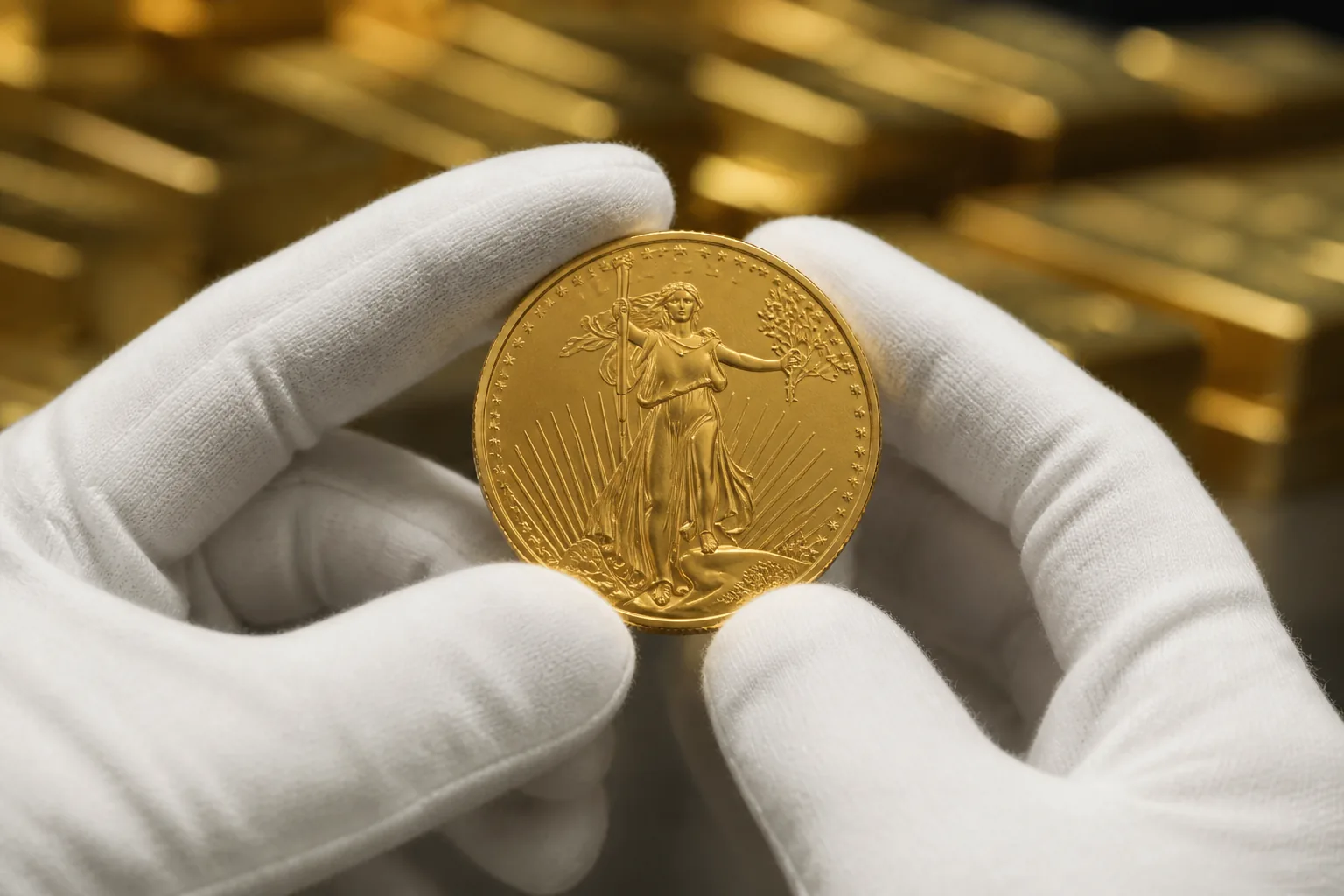 Specialist inspecting gold bullion