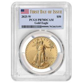 2025-W PCGS PR-70 First Day of Issue Deep Cameo 1 oz American Gold Eagle Proof Coin