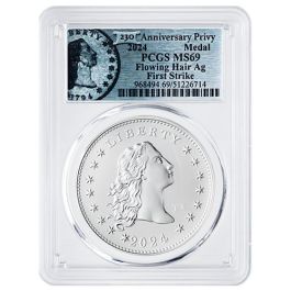2024 PCGS MS-69 First Strike 1 oz US 230th Anniversary Flowing Hair Silver Medal with Privy Mark - Flowing Hair Label