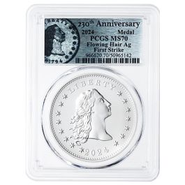 2024 PCGS MS-70 First Strike 1 oz US 230th Anniversary Flowing Hair Silver Medal - Flowing Hair Label