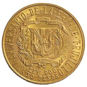 26,7g Gold 30 Pesos Dominican 1955