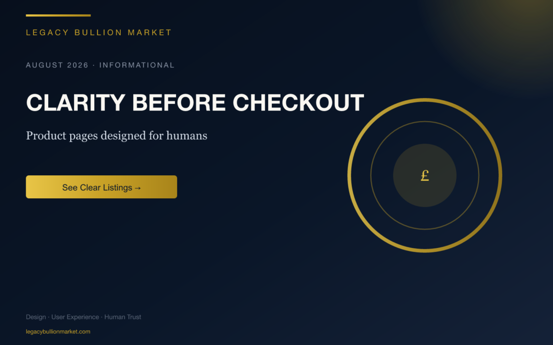 Bullion product page UX checklist — Clarity before checkout.